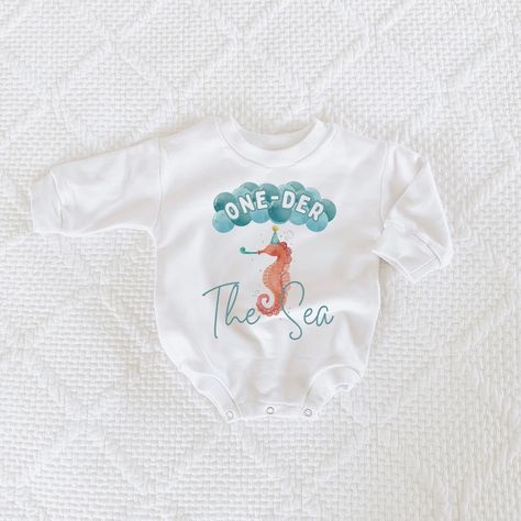 1st Birthday Themes, Sea Birthday Party, Long Sleeve And Shorts, Sea Birthday, First Birthday Outfits, Sea Theme, Girl Sweatshirts, Theme Design, Baby Romper