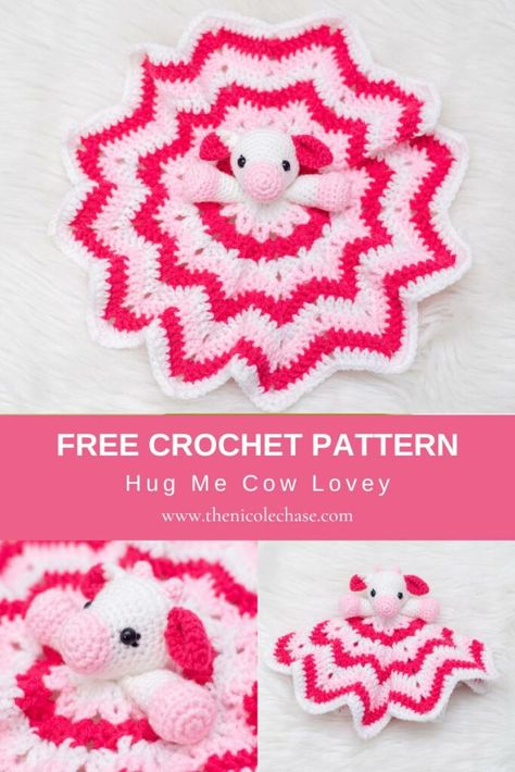 Crochet Cow Lovey Free Pattern - Hug Me Cow Lovey Lovie Blanket Crochet Pattern Free, Crocheted Lovey Free Patterns, Granny Square Lovey, Lovey Free Pattern, Cow Lovey, Diy Crochet Hook, Diy Crochet Amigurumi, Crochet Lovey Free Pattern, Crocheted Cow Pattern