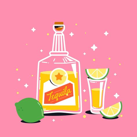 Tequila Design Art, Margarita Graphic Design, Tequila Graphic Design, Shots Illustrations, Tequila Drawing, Tequila Jokes, Tequila Illustration, Margarita Illustration, Party Graphic Design