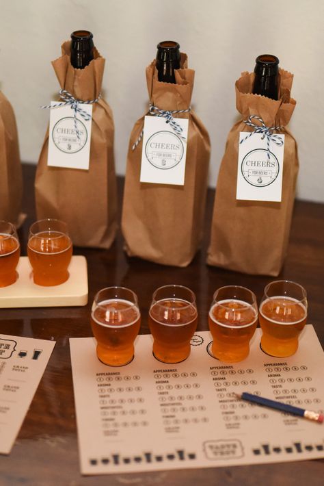 Diy Beer Tasting Party, Drink Tasting Party Ideas, Craft Beer Birthday Party, Pumpkin Beer Tasting Party, Pub Birthday Party Ideas, Beer B Que Party, Fall Beer Tasting Party, 30th Beer Birthday Party, Oktoberfest Bachelorette Party