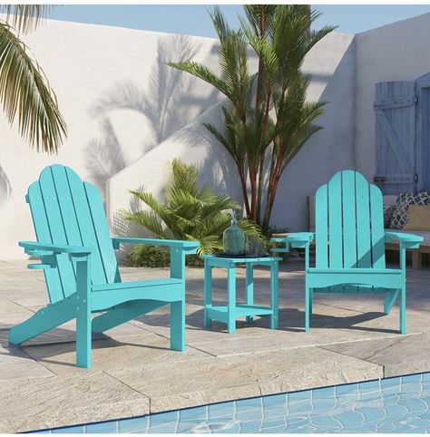 LUE BONA Poly Adirondack Chairs Set of 2, Aruba Blue Adirondack Chairs with Cup Holder, 350LBS Modern Adirondack Chair Weather Resistant, Plastic Patio Adirondack Chair for Fire Pit Resin Patio, Modern Adirondack Chair, Adirondack Chairs Patio, Modern Adirondack, Plastic Adirondack Chairs, Outdoor Patio Chairs, Adirondack Chairs, Garden Patio Furniture, Adirondack Chair