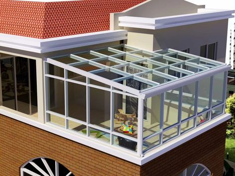 customized modern aluminum glass sunroom Balcony Canopy, Aluminum Window Awnings, Glass Sunroom, Canopy Carport, Balcony Roof, Window Awning, Glass Balcony, Rooftop Design, Aluminum Pergola