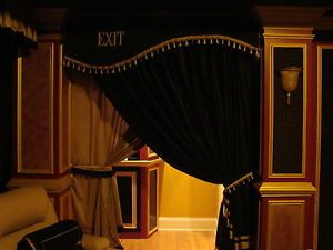 Velvet Curtain Ideas, Arch Window Treatments, Hollywood Room, Theater Curtains, Home Theater Curtains, Home Theatre Ideas, Drape Ideas, Salon Remodel, Arched Window Treatments