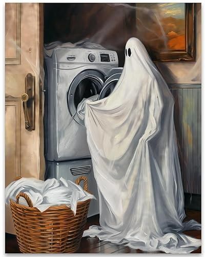 Amazon.com: Laundry Day Ghost Painting 11x14 Unframed Poster-Funny Dark Academia Decor for Laundry Rooms & Bathrooms-Gothic Aesthetics, Humor, and Quirky Halloween Art-Spooky Home Decor with Chic & Eclectic Vibes : Handmade Products Ghost Painting, Spooky Home Decor, Academia Decor, Dark Academia Decor, Laundry Room Bathroom, Laundry Day, Bathroom Humor, Laundry Rooms, Laundry In Bathroom