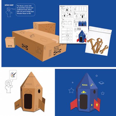 IKEA rediseña sus cajas para transformarlas en naves... - Frogx Three Story Book House, Cardboard Rocket, Carton Diy, Rockets For Kids, Space Theme Party, Hendricks Gin, Kids Deco, Space Activities, Space Birthday Party