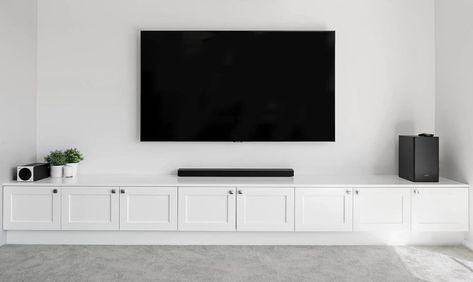 Besta Floating Tv Unit, Long Tv Unit, Built In Tv Unit, Built In Tv Wall Unit, Built In Tv Cabinet, Floating Tv Unit, Lounge Room Styling, Living Room Wall Units, Living Tv