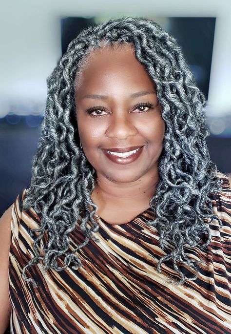 Braids, Locs & Twists | CrochetBraidsbyTwana Gray Crochet Hairstyles For Black Women, Crochet Locks, Gray Locs, Hair Braiding Business, Gray Braids, Graying Gracefully, Crochet Braids Hairstyles Curls, Braiding Business, Grey Hair Braids