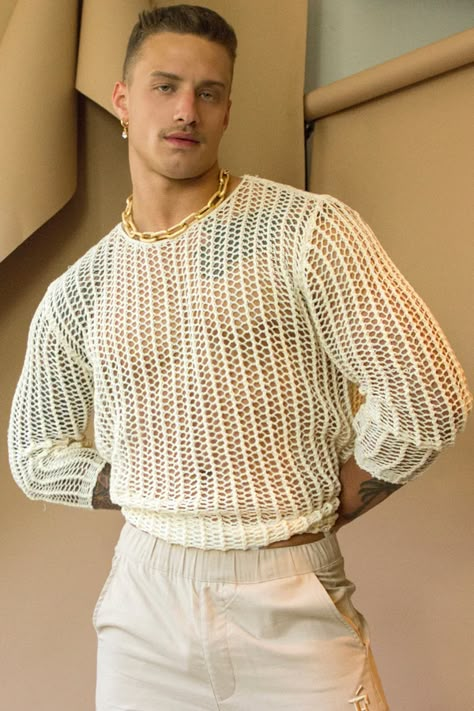 Mesh Sweater, Gay Outfit, Gay Fashion, Queer Fashion, Street Style Outfits Men, Mens Outfit Inspiration, Stylish Mens Outfits, Men Fashion Casual Outfits, Inspiration Mode