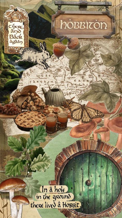 The Hobbit #fantasy #nature #collageart #wallpaper #aesthetic #thehobbit #lotr Cottagecore Collage, Hobbit Party, Fantasy Nature, Middle Earth Art, Lotr Art, Hobbit Hole, Autumn Illustration, My Art Studio, Harry Potter Art