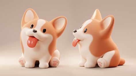 ArtStation - Cartoon Corgi Dog, alina3art Stylized Dog, Corgi Character, Dog Concept Art, Dog Character Design, Chibi Dog, Corgi Cartoon, Corgi Drawing, Puppy Sitting, Dog Animation