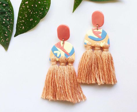 Make Polymer Clay Earrings, Diy Tassel Earrings, Mollie Makes, Diy Tassel, Linen Yarn, Square Pendant, Polymer Clay Tutorial, Clay Tutorials, Clay Pottery