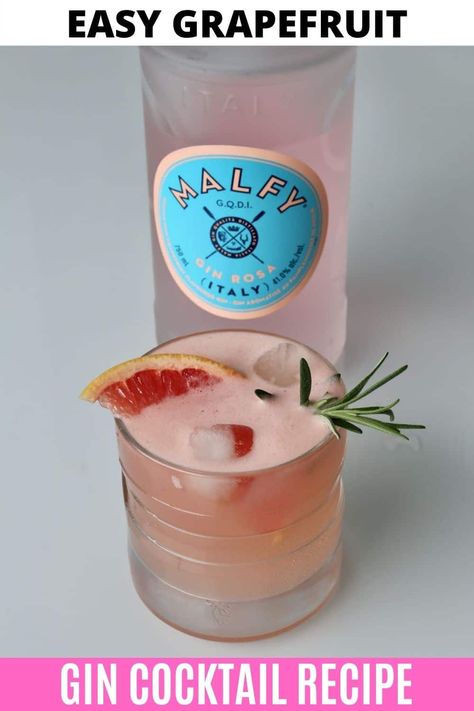 Learn how to make the best refreshing Grapefruit Gin Cocktail. Our quick & easy cocktail drink recipe features fresh pink grapefruit juice, Malfy Rosa grapefruit gin and rosemary sprig. The sparkling cocktail is both sweet and tart, a perfect alcoholic drink for a hot Spring or Summer potluck, barbecue or dinner party. Gin Mixed Drinks, Grapefruit Gin Cocktail, Rose Cocktail Recipes, Pink Gin Cocktails, Rosemary Cocktail, Grapefruit Recipes, Grapefruit Cocktail, Flavoured Gin, Infused Gin