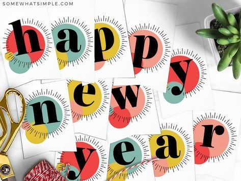 Happy New Year Banner Printable Free, Happy New Year Printable Banner, Happy New Year Free Printable, New Years Banner, Happy New Year Printable, Church Announcements, New Year Printables, Printable Banner Letters, Happy Birthday Cards Printable