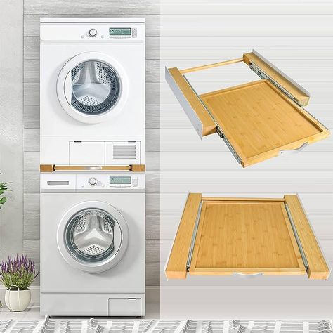 Dryer Shelf, Washer Dryer Laundry Room, Ikea Hallway, Storage Hallway, Balcony Ideas Indian, Stackable Washer And Dryer, Laundry Room Layouts, Sliding Shelves, Modern Laundry Rooms