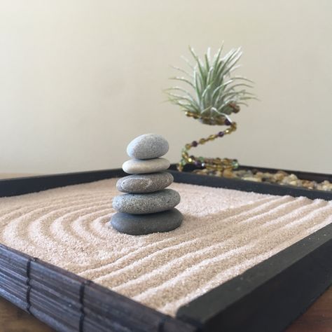 Desk Zen Garden, Plants Holder, Balancing Stones, Wooden Tools, Garden Kit, Air Plant Holder, Garden Kits, Garden Set, Zen Garden