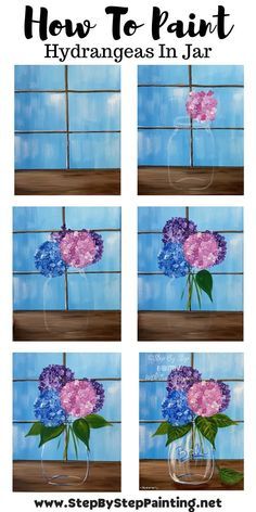 Hydrangea Painting, Canvas Painting Tutorials, Easy Canvas Painting, Canvas Painting Diy, Acrylic Painting Tutorials, Simple Acrylic Paintings, Creative Painting, Step By Step Painting, Diy Canvas Art Painting