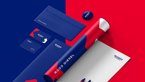 Rodo Diesel - Branding on Behance Blue Design Graphic, Logo Design Presentation, Blue Logo Design, Red And Blue Logo, Inmobiliaria Ideas, Diesel Brand, Identity Design Inspiration, Graphic Design Brochure, Tech Branding