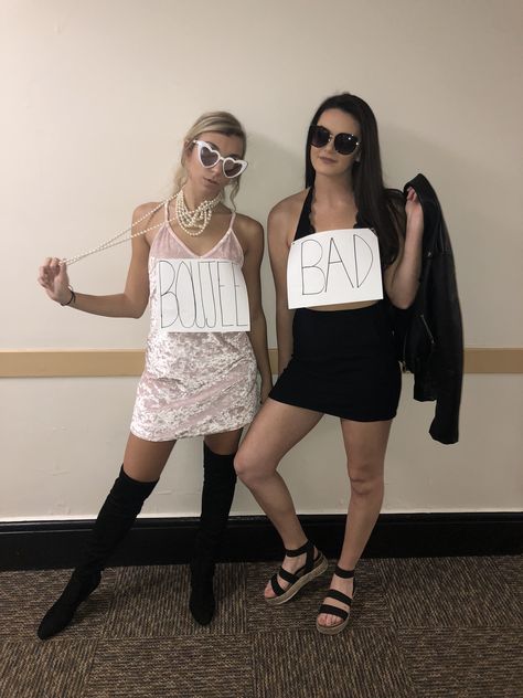 Bad and Boujee Halloween Costume Hot Matching Halloween Costumes, Baddie Duo Costumes, Hot Iconic Duo Halloween Costumes, Bad And Boujee Halloween Costume, Brunette Blonde Duo Halloween, Women’s Duo Halloween Costumes, Dynamic Duo Costumes, Badass Halloween Costumes, Bad And Boujee Outfits