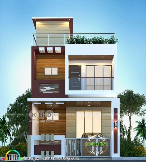 4 bedroom flat roof style modern house in an area of 1970 square feet by Dream Form from Kerala. Modern Flat Roof House Design, Roof House Design, New Model House, Front Building Design, Kerala Home Design, Budget House Plans, Building Front Designs, Kerala Home, Flat Roof House