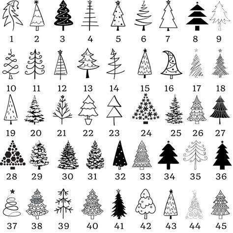 Tree Outline, Christmas Tree Drawing, Tree Doodle, Decorative Fonts, Christmas Tree Png, Christmas Tree Svg, Christmas Doodles, Tree Png, Clipart Christmas