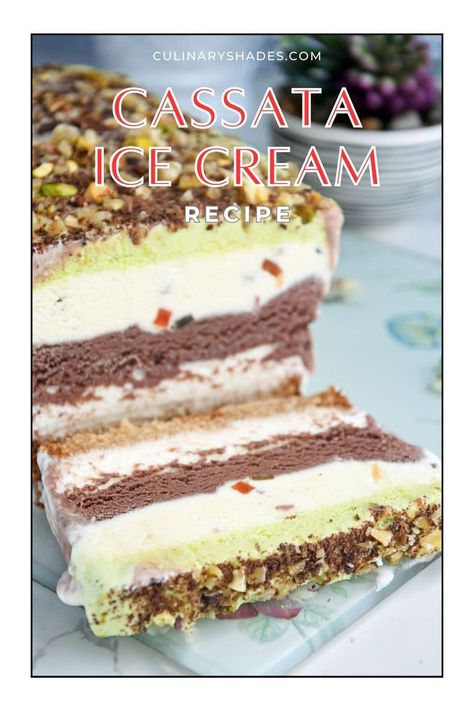 Cassata ice cream is a popular dessert made with layers of different ice creams on a cake base. It is a perfect party dessert and a crowd pleaser. Check out how to make cassata ice cream from scratch with step by step instructions. Italian Cassata Ice Cream, Cassata Ice Cream, Cassata Cake, Ice Cream From Scratch, Banana Splits Sundae, Ice Cream Homemade, Homemade Ice Cream Cake, Cuisinart Ice Cream, Cuisinart Ice Cream Maker