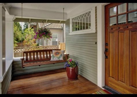 Porch swing! Renovated Craftsman, Craftsman Porch, Craftsman Decor, Traditional Porch, Bungalow Exterior, Craftsman Exterior, Bungalow Homes, Craftsman Style Home, Mission Accomplished