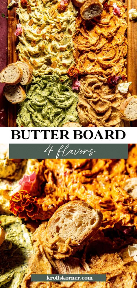 Ultimate Butter Board - 4 Flavors! ��• Kroll's Korner Italian Butter Board, Sun Dried Tomato Butter, Butter Boards, Basil Butter, Flavored Butters, Butter Board, Tomato Butter, Comfort Food Chicken, Garlic Herb Butter