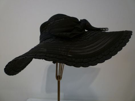 40s Black Straw and Sheer Horsehair braid Sun Hat | From a collection of rare vintage hats at https://www.1stdibs.com/fashion/accessories/hats/ Goth Sun Hat, Vintage Sun Hat, Folklore Horror, Oc List, Goth Hats, Goth Hat, Horror Vibes, Horsehair Braid, Black Straw Hat