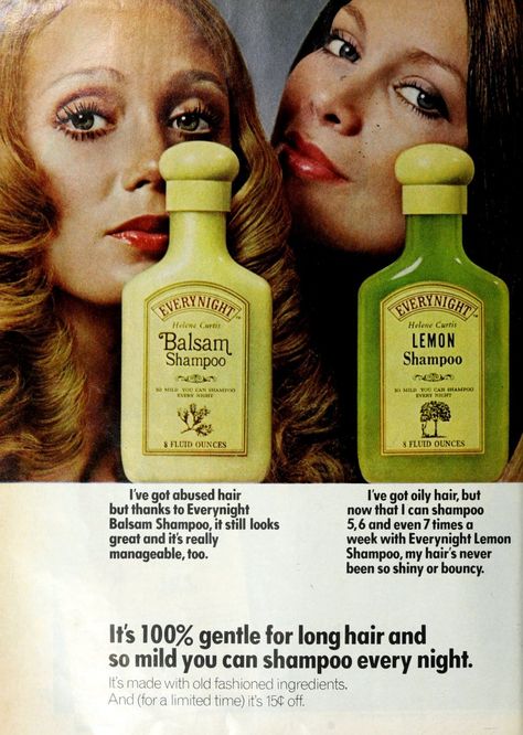 Shampoo Design, 70s Girl, Shampoo Bottles, 70s Aesthetic, Retro Beauty, Beauty Ad, Retro Brand, Oily Hair, Retro Hairstyles