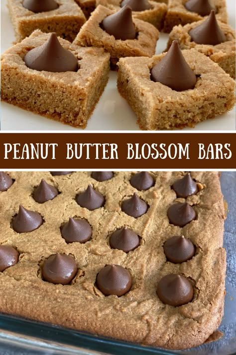 Peanut Butter Sheet Pan Cookies, Peanut Butter Blossom Cookie Bars, Christmas Dessert Peanut Butter, Peanut Butter Blossoms Bars, Peanut Butter Bar Cookies Recipes, Peanut Butter Pan Cookies, Peanut Butter Blossom Bars Recipe, Peanut Blossom Bars, Holiday Peanut Butter Bars