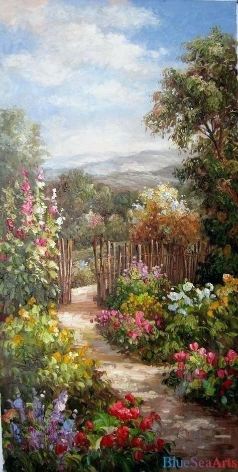 Landscape Painting Ideas, Chinese Landscape Painting, Landscape Edging, Chinese Landscape, Cottage Art, Landscape Art Painting, Garden Painting, Landscape Drawings, Nature Paintings