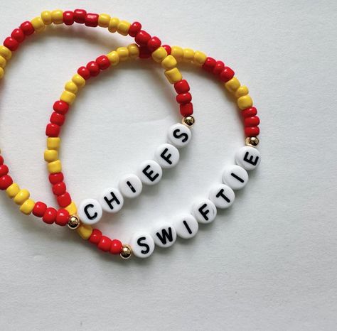 SWIFTIE and CHIEFS bracelets. Bracelets are sold separately or as a set. Super Bowl LVII Super Bowl Bracelets, Swift Bracelet, Blue Bracelets, Taylor Swift Swiftie, Taylor Nation, Super Bowl Nfl, Chiefs Super Bowl, Bff Bracelets, Diy Bracelet Designs