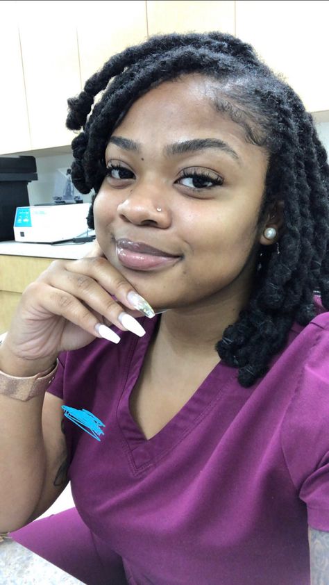 Nurse With Locs, Nurses With Locs, Pretty Girls With Locs, Thick Dreads Black Women, Loc Girl Aesthetic, Pretty Dreads, Military Loc Styles, Hair Advice, Short Locs Hairstyles