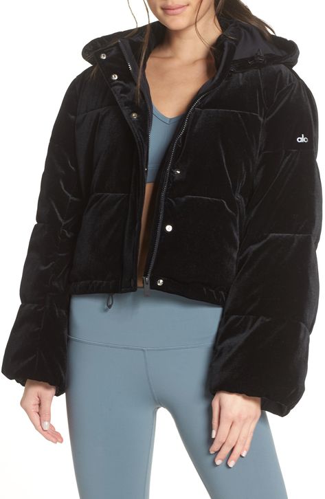 Alo Velvet Puffer Jacket available at #Nordstrom Velvet Puffer Jacket, Yoga Jacket, Exaggerated Sleeves, Cozy Jacket, Dress Closet, Quilted Puffer Jacket, Puffer Jacket Women, Types Of Jackets, Quilted Jacket