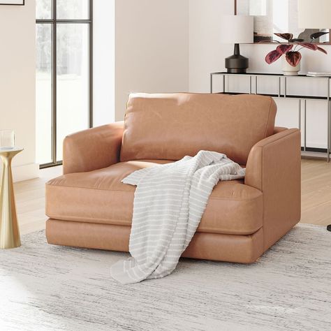 Haven Leather Chair and a Half | west elm Canada Leather Reading Chair, Leather Chair And A Half, Twin Sleeper Sofa, Bedroom Vibes, Parlor Chair, Oversized Furniture, Oversized Chair, Chair And A Half, Outdoor Retreat