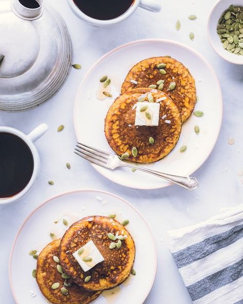 These Blender Pumpkin Protein Pancakes are so tasty and easy to make, you'll want to make them all year long! Super healthy, gluten-free, low-calorie, and low-carb this delicious, protein-packed breakfast is very macro-friendly with only 184 calories per portion (2 pancakes). Macros: 184 CAL | 17g P | 8g C | 10g F. | onecleverchef.com #protein #breakfast #pancakes #pumpkinspice #easy #glutenfree Low Cal Pancakes, Pumpkin Protein Pancakes, Pumpkin Protein, Protein Packed Breakfast, Pancakes Healthy, Pumpkin Flavor, Protein Pancakes, Breakfast Pancakes, Make Ahead Breakfast