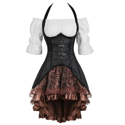 Halloween Costumes Steampunk, Pirate Halloween Costumes For Women, Pirate Costume For Women, Pirate Outfit Women, Medieval Blouse, Pirate Vampire, Pirate Skirt, Pirate Vest, Pirate Blouse