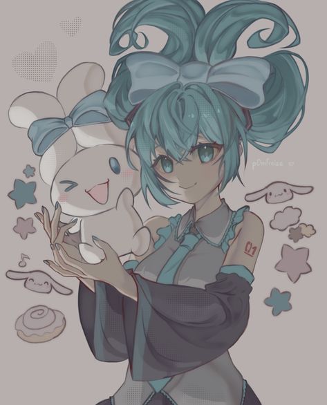 cinnamiku by @p0mfraise any supports are appreciated ♡🎀 :] Miku And Cinnamoroll, Cinnamoroll Icon, Hatsune Miku Icon, Sanrio Art, Ig Icon, Miku Icon, Sanrio Wallpaper, Cute Characters, Pink Wallpaper