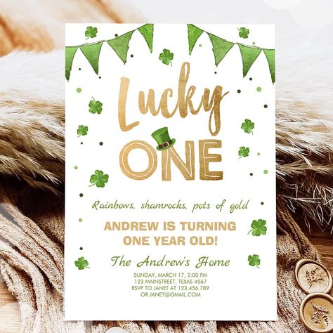 Lucky One St Patrick's Day T-Shirt Toddler Baby  Zazzle Lucky One First Birthday, Birthday Gold, Boy Birthday Invitations, First Birthday Invitations, Gold Birthday, Boy First Birthday, Girl First Birthday, Saint Patrick, Day Party