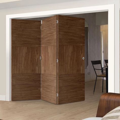 Accordian Door, Biophilic Interior, Internal Folding Doors, Folding Doors Interior, Sliding Folding Doors, Veneer Door, Walnut Doors, Sliding Door Design, Folding Door