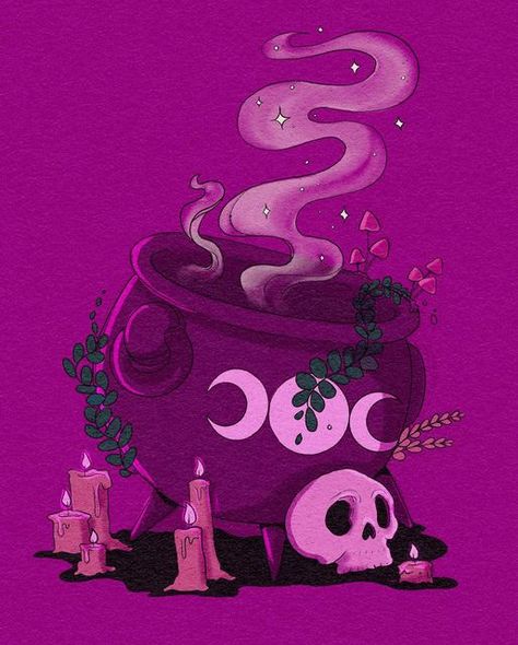 Pink Witchy Aesthetic, Cauldron Aesthetic, Cauldron Painting, Cauldron Drawing, Cute Cauldron, Cauldron Art, Halloween Mushrooms, Mushrooms Painting, Bujo 2023