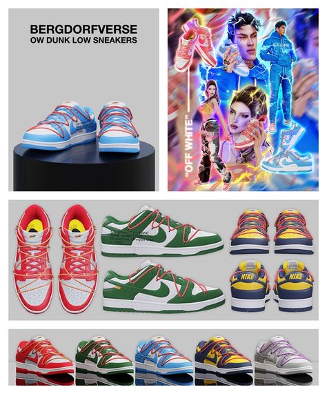 OW Dunk Low Sneakers by Bergdorfverse for Sims 4 Sims 4cc Sneakers, Sims 4 Mods Sneakers, Sims 4 More Outfit Slots, Sims Jordans, Sims Cc Shoes Sneakers, Sims 4 Cc Shoes Free Downloads, Sims 4 Cc Bape Shoes, Sims 4 Cc Shoes New Balance, Sims 4 Urban Maxis Match Cc