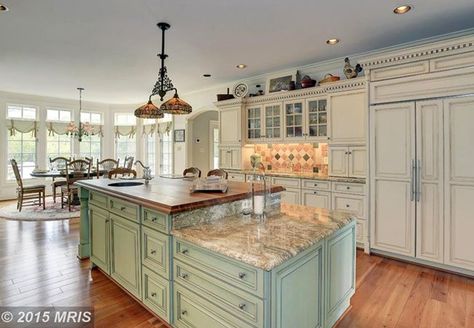 How to Glaze Kitchen Cabinets Kitchen Island With Sink And Dishwasher, Glazed Kitchen Cabinets, Green Kitchen Island, Butcher Block Island Kitchen, Kitchen Island With Sink, Painting Oak Cabinets, Outdoor Kitchen Countertops, Oak Kitchen Cabinets, Ellicott City