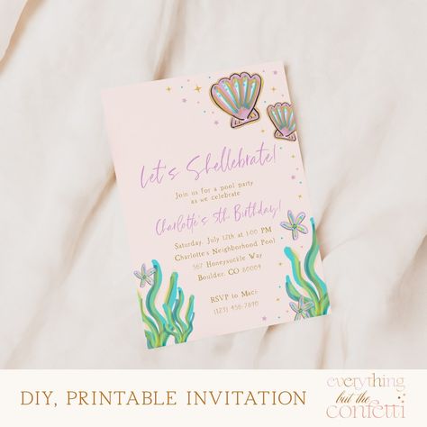 Mermaid Color Palette, Mermaid Party Invitations, Sea Artwork, Printable Invitation Templates, Mermaid Theme, Mermaid Coloring, Party Invites, Mermaid Birthday, Party Invite Template