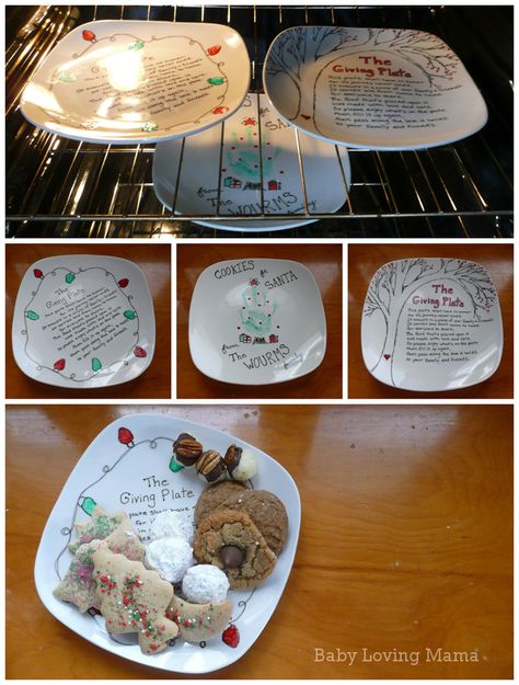 Handprints On Plates Diy, Sharing Plate Ideas, How To Decorate A Plate, Diy Giving Plate, Diy Christmas Plates For Grandparents, The Giving Plate Diy, Crafts With Plates, Giving Plate Ideas, Giving Plate Diy