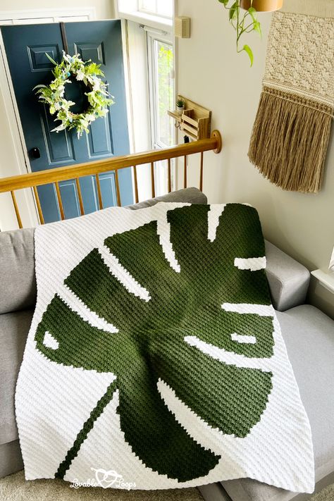 Lovable Loops monstera leaf free crochet blanket pattern Leaf Crochet Blanket, Leaf Blanket Pattern, Crochet Leaf Blanket, Monstera Blanket, Crochet Monstera Leaf, Crochet Blanket Pattern Free, C2c Crochet Blanket Pattern, Crochet Monstera, Free Crochet Patterns For Beginners