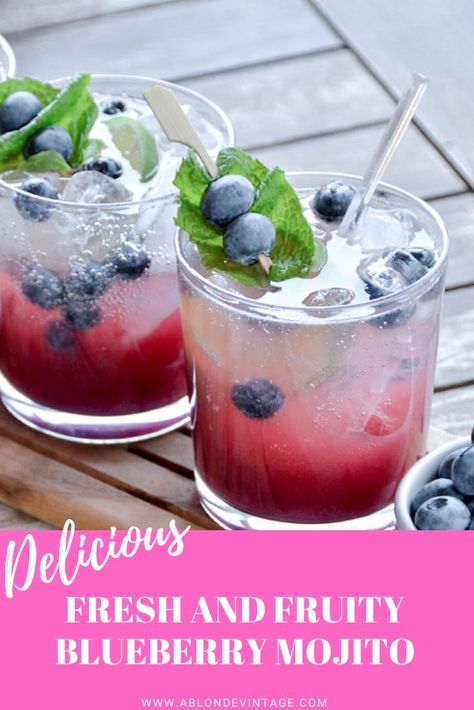 Blueberry Mojito Recipe Pitcher, Mojito Recipe Vodka, Fruit Mojito Recipe, Blueberry Mojito Pitcher, Mojito Recipe Pitcher, Blueberry Mojito Recipe, Fruit Mojito, Fresh Fruit Cocktails, Vodka Mojito