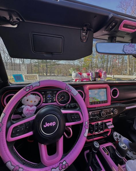 POV: I could really see myself driving a Pink Jeep 📸💖💗✨ #pinkjeep #pinkjeepwrangler #pinkjeepgirl #hellokittylover #hellokittycar Girly Jeep Wrangler, Jeep Pink Interior, White Jeep Pink Interior, Black Jeep Wrangler Pink Interior, Black Jeep Wrangler With Pink Accents, Black Jeeps With Pink Accents, Jeep With Pink Interior, Cool Jeeps Wrangler, Pink Jeep Wrangler