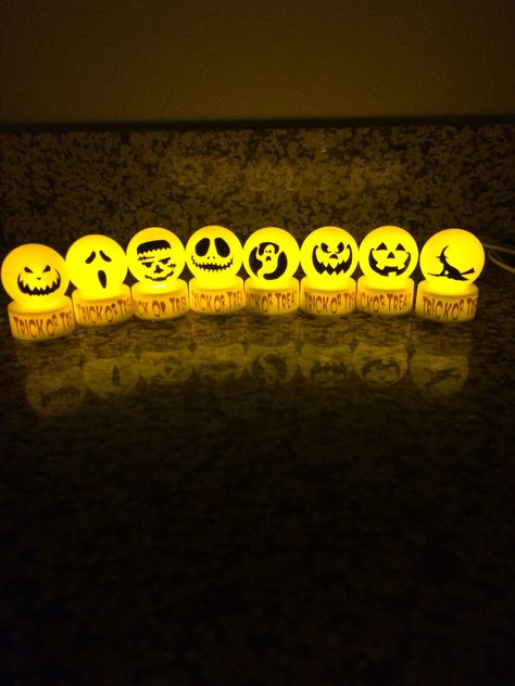 Tealights with ping pong balls. Ping Pong Lights, Ping Pong Balls, Happy Camper, Happy Campers, Ping Pong, Diy Halloween, Halloween Diy, Halloween Decor, Halloween Crafts