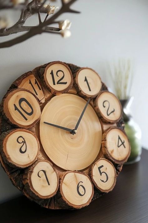 "Craft your own DIY Wood Slice Wall Clock for a blend of natural beauty and practicality! 🕰️🪵 A perfect addition to any room in need of a rustic touch. 🌿✨ #WoodCrafting #DIYDecor #WallClock" Diy Clock Ideas, Wood Slice Wall, Clock Ideas, Circle Crafts, Blouse Designs High Neck, Art Decor Diy, Wood Circles, Diy Clock, Furniture Makeovers